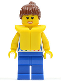 LEGO cty0249 Shirt with Female Rainbow Stars Pattern, Blue Legs, Reddish Brown Ponytail Hair, Life Jacket