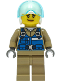 LEGO cty1307 Wildlife Rescue Pilot - Female, Blue Vest, White Helmet, Dark Tan Legs, Smirk