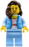 LEGO cty1354 Female, White Shirt with Coral Flowers, Bright Light Blue Jacket and Legs, Dark Brown Hair