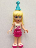LEGO frnd136 Friends Stephanie, Magenta Layered Skirt, White Top with Stars, Medium Azure Party Hat